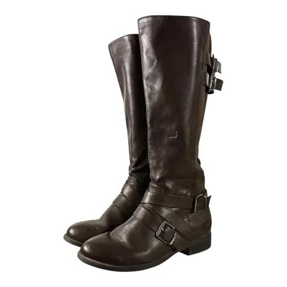 Torrid Women’s Brown Knee High Riding Boots Size 9.5 M Wide Calf Buckles - Picture 1 of 9